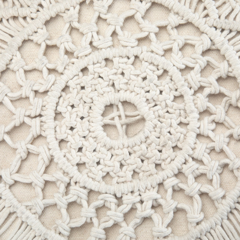 Pouf rond de 18 pouces de largeur en macramé de coton naturel tissé à la main