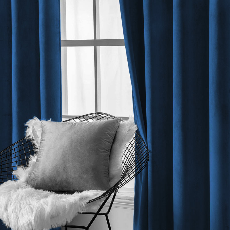 Aspire Homeware 100% Velvet Eyelet Room Darkening Curtain Single Panel for Luxury Window Decor, Blue