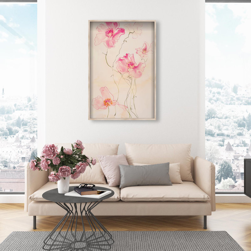 Oliver Gal Pink Flower II Floral & Botanical - Luxury Shadowbox Framed Wall Art, 38" H x 26" W, Cream
