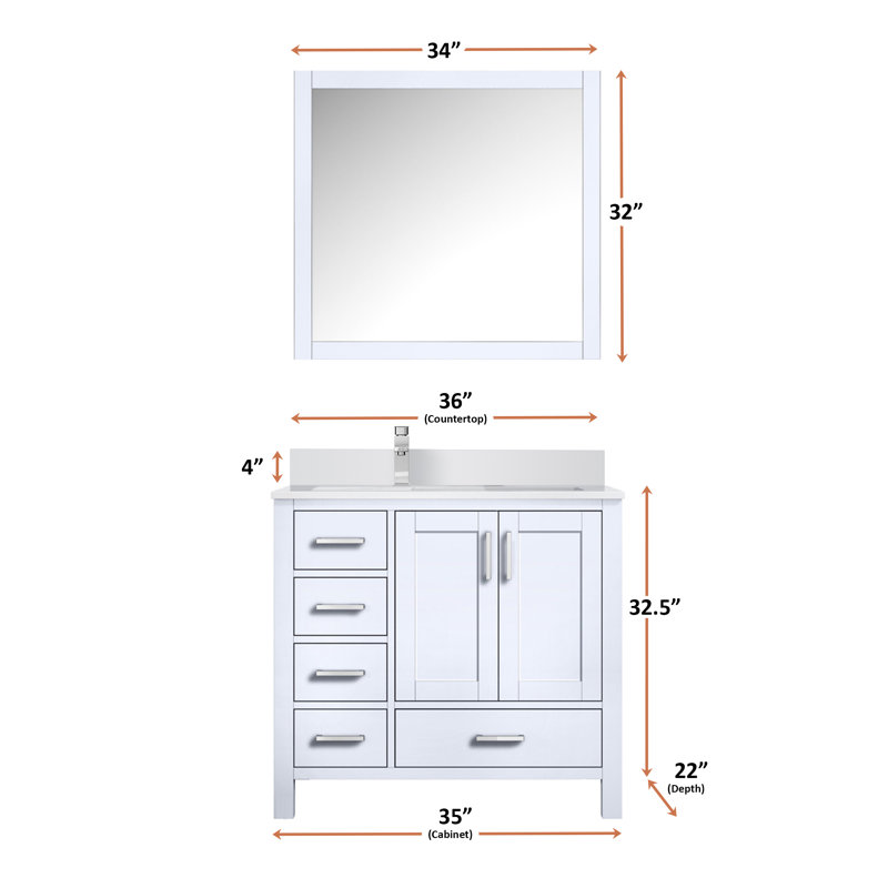 Jacques 36 in. W x 22 in. D Left Offset Bath Vanity, Faucet Set, & 34 in. Mirror, White, White