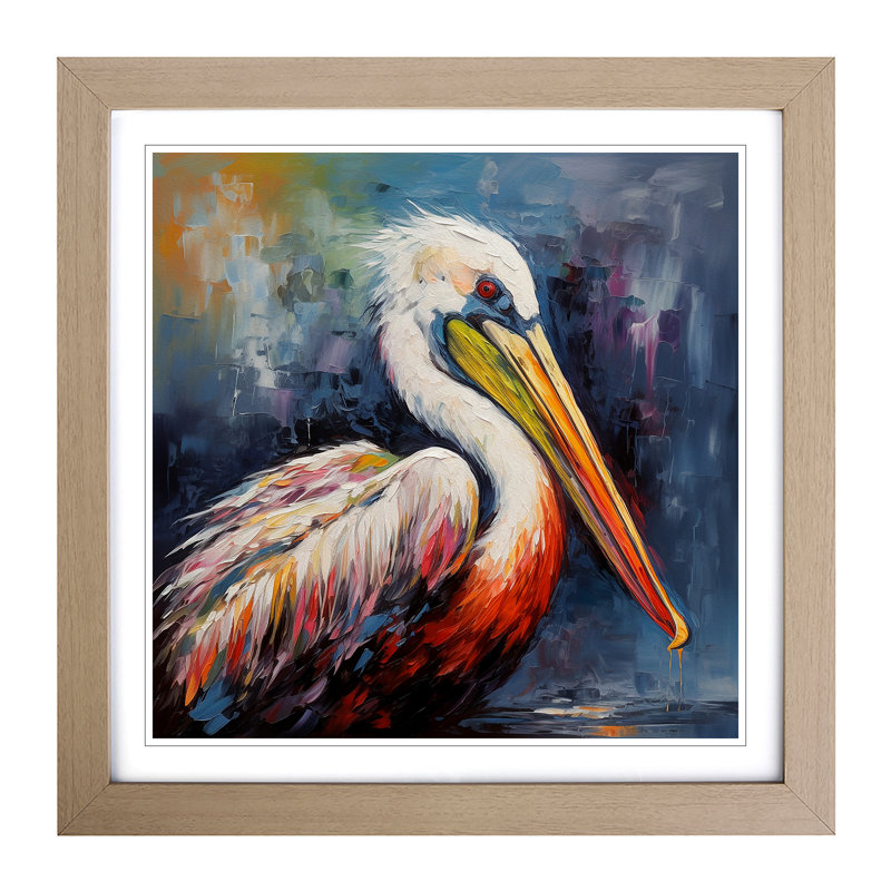 Pelican Palette Knife Painting No.1 - Framed Print, Oak