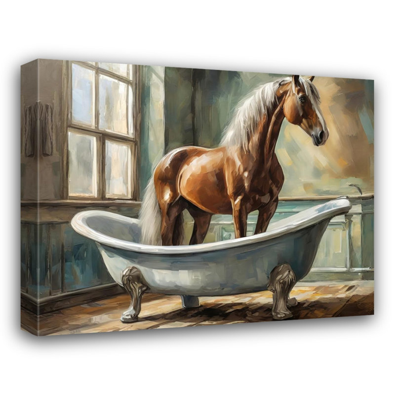 «Horse Bathaign» sur toile, H 15 po x l 18 po