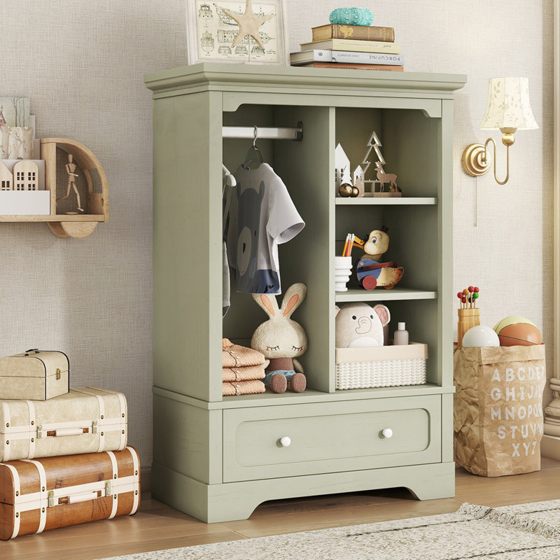 Armoire ouverte polyvalente avec plusieurs options de rangement pour les enfants, Vert antique