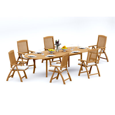 113 Pcs Grade-A Teak Wood Dining Set: 118" Double Extension Oval Table And 12 Marley Folding Reclining Arm Chairs #11MR2612