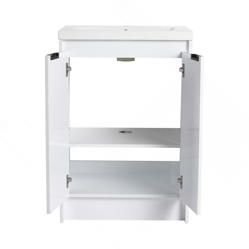 Meuble-lavabo autoportant 24 po avec lavabo en résine et 2 portes à fermeture douce (emballage KD)