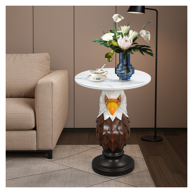 Table d'appoint tête d'aigle avec plateau en faux marbre, statue d'animal en résine pour salon
