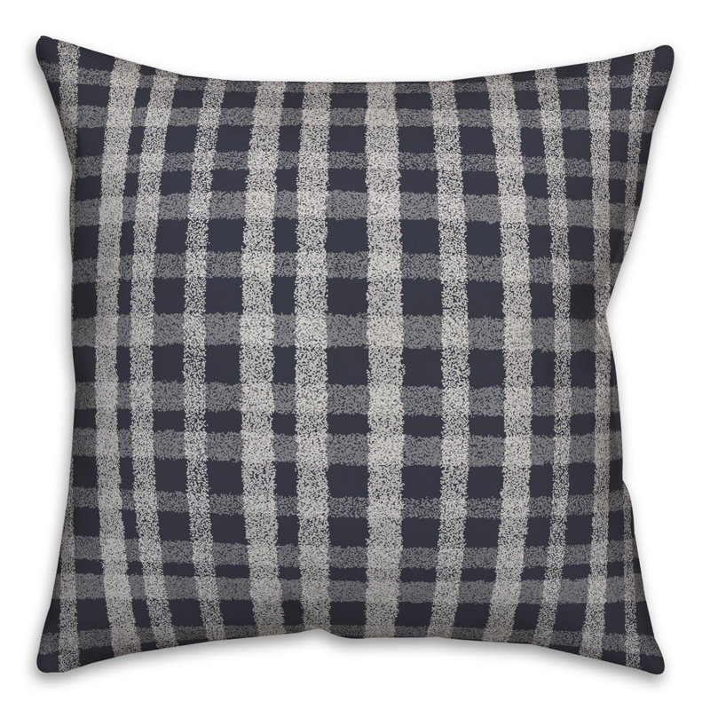 Plaid Outdoor Reversible Throw Pillow, Bleu marine, H 18 po x l 18 po