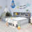 Wood Frame Full Size Floor Bed With Side Bookcase,Shelves,Guardrails-1853757115-1853757118