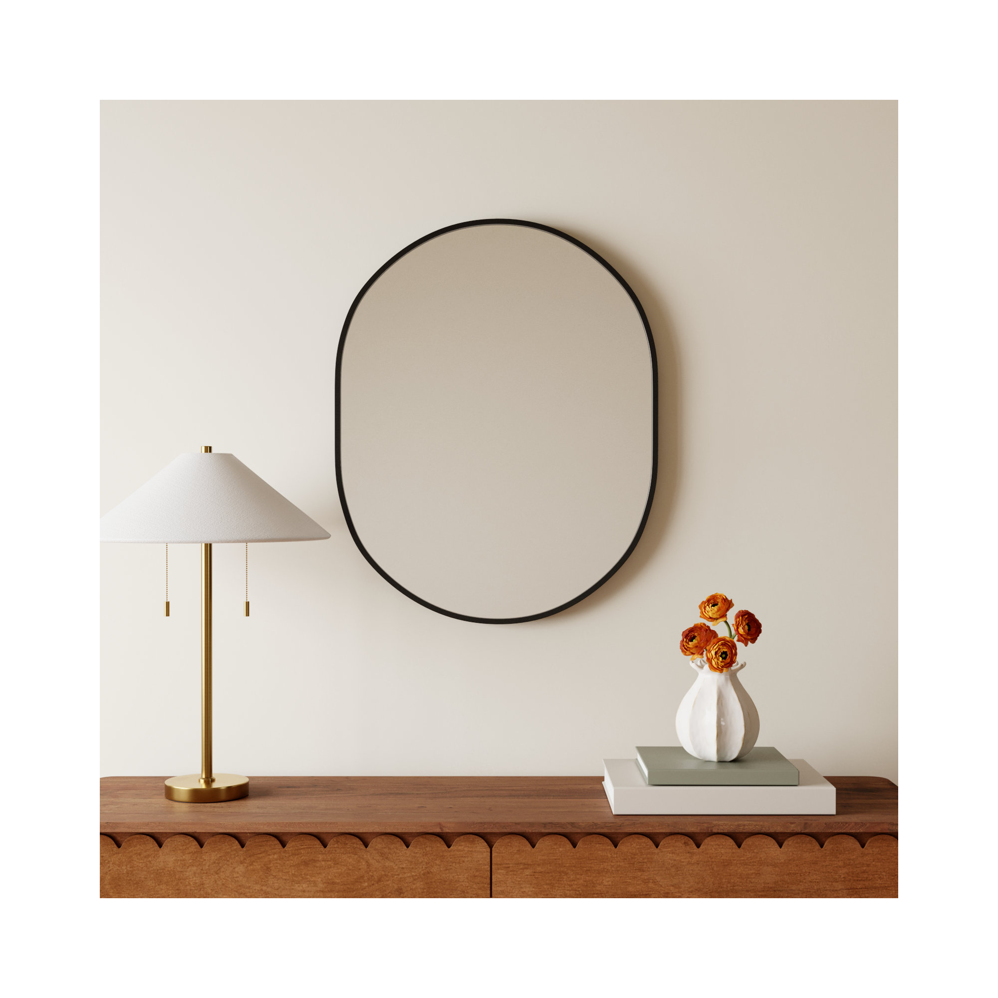 Sabine Metal Pill Wall Mirror, Black, 30" x 24"