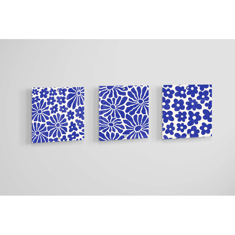 Ensemble de 3 décorations murales fleurs bleues