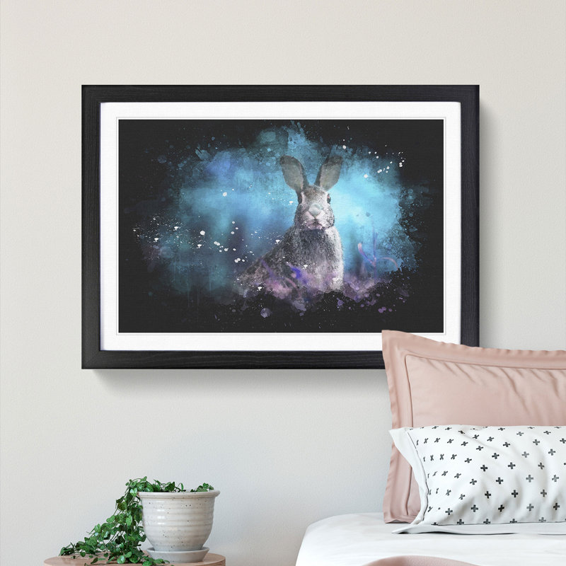 Curious Hare Paint Splash - Picture Frame Graphic Art, 62cm H x 87cm W x 2cm D, Black Framed