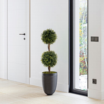 Set of 2 Artificial Double Topiary Ball Trees 3 FT Faux Boxwood Topiary Tree