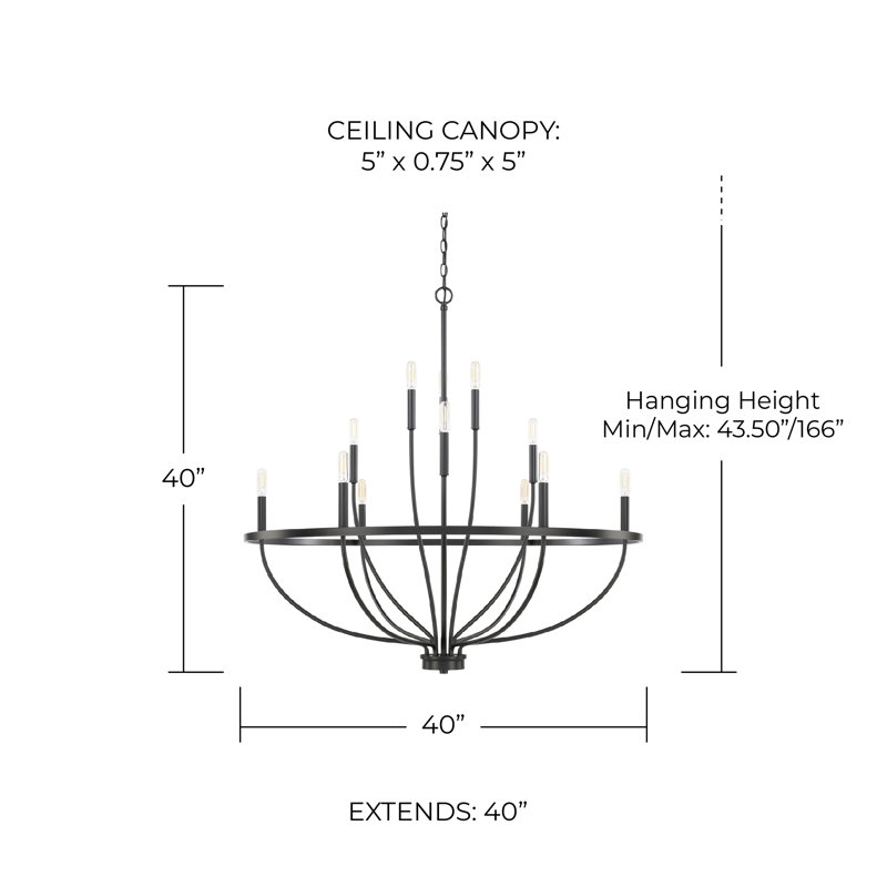 Greyson Dimmable Wagon Wheel Chandelier, 40" H x 40" W x 40" D, Matte Black, 12