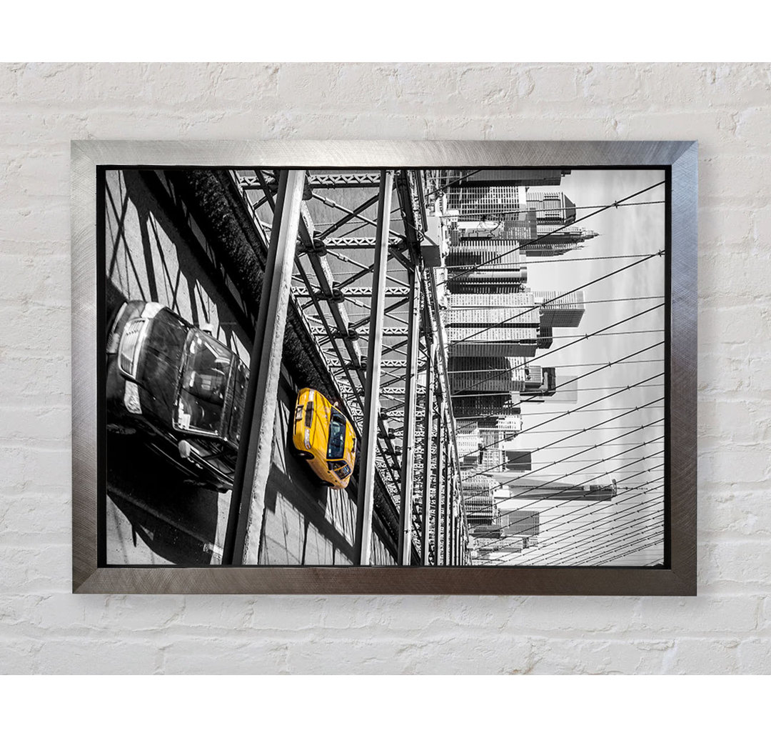 Brooklyn Bridge Yellow Cab NYC - Einzelner Bilderrahmen Kunstdrucke