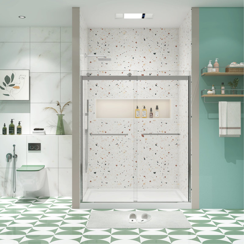 Porte de douche à dérivation - Verre trempé de 5/16 po avec traitement facile à nettoyer. Fonction de fuite. Collision transparente coulissante dans la salle de bain. Placage. 36 000 ouvertures.