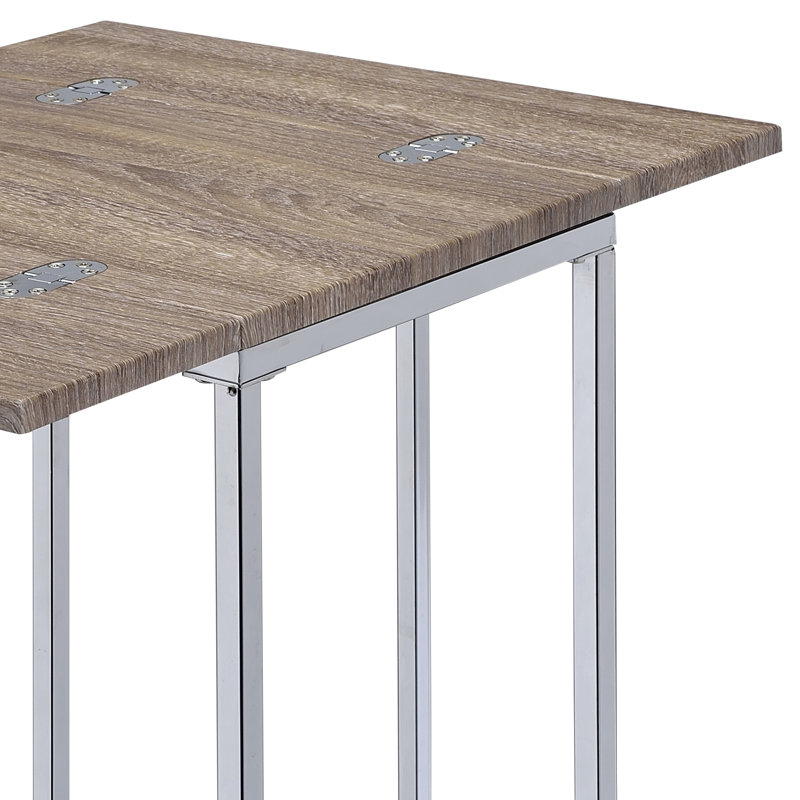 Table d'appoint moderne en chêne patiné avec structure en métal chromé pour le salon | Idée de cadeau