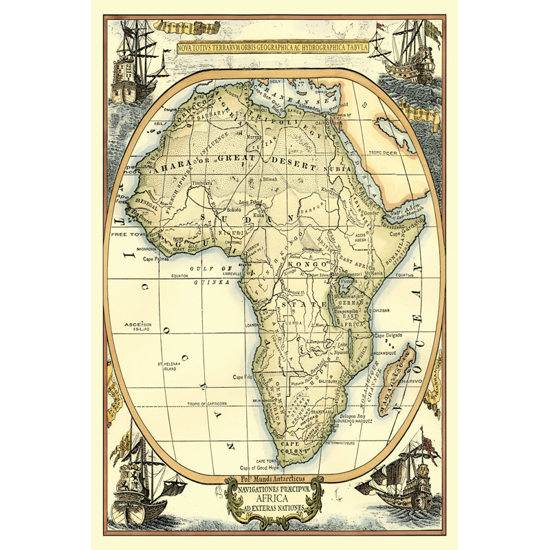 Nautical Map Of Africa by Vision Studio - Wrapped Canvas Print, 30cm H x 20cm W