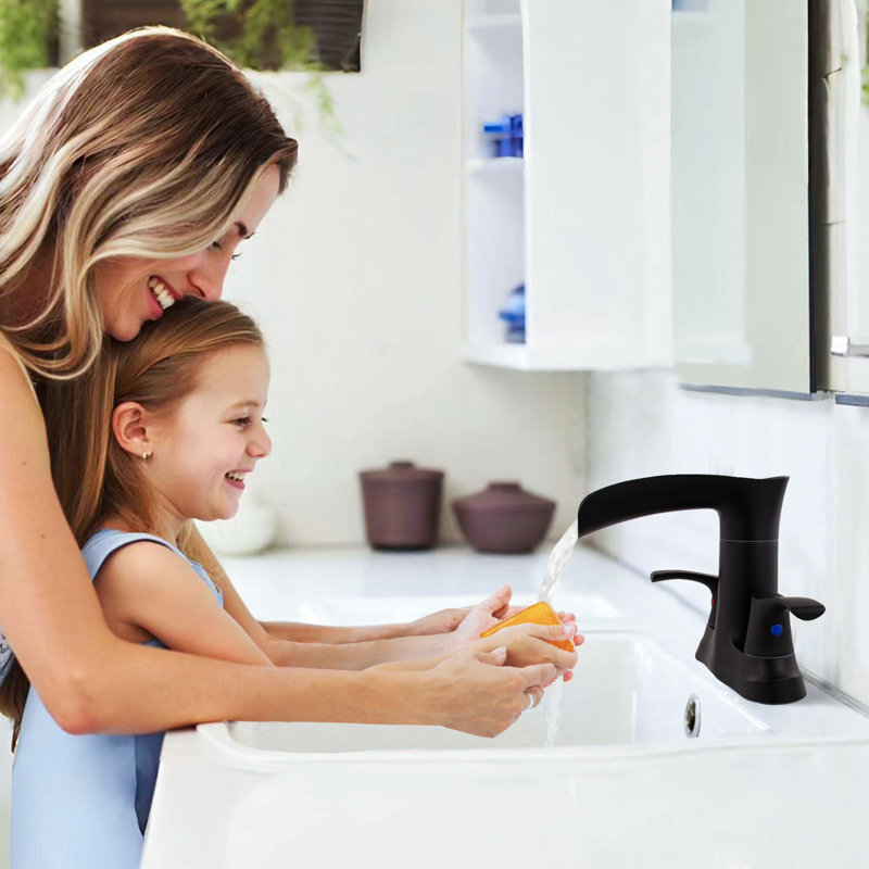 Robinet de lavabo de salle de bain à 2 poignées avec ensemble de drain Centreset, Noir mat