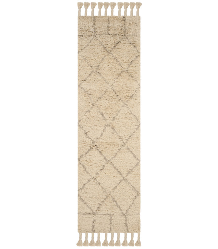 Aderonke Hand Tufted Wool/Cotton Geometric Rug in Beige, Runner 2'3" x 8'