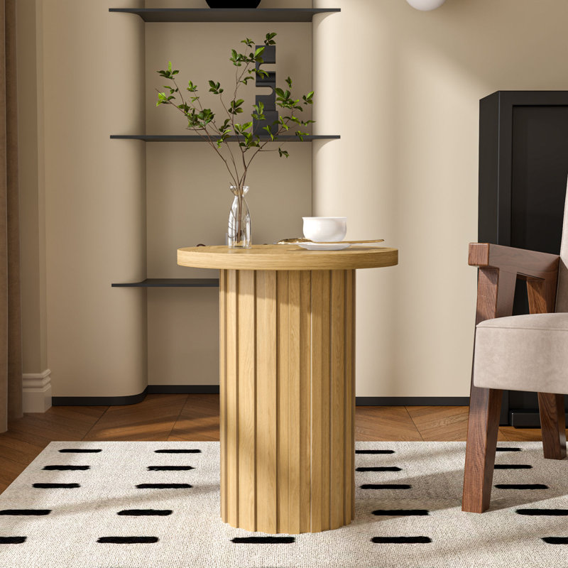 Round End Table With Fluted Pedestal Base, Side Table With Strip Columns Base, Wood