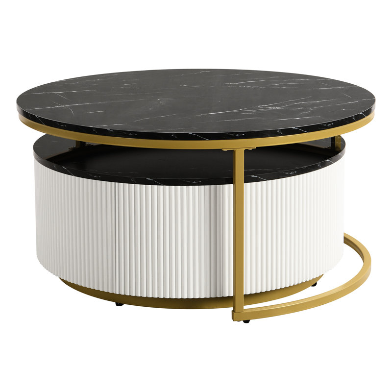 Table basse de salle à manger moderne noire et dorée avec emboîtement et tiroir