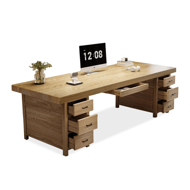 Bureaux rectangulaires en bois massif brun, 29.53" H x 86.61" W x 27.56" D