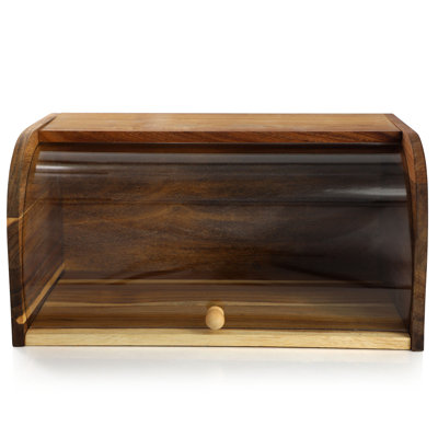 Bread Storage Box in Acacia Wood with Clear Rolltop Lid