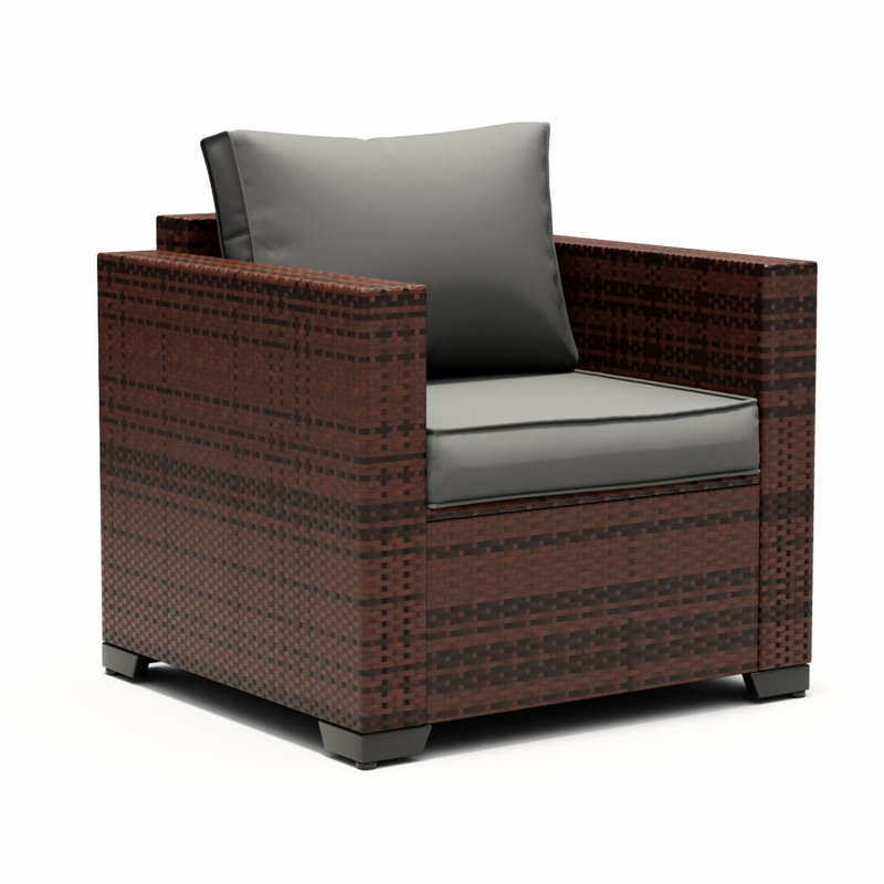 Chaise de patio d'extérieur en osier 27,5 po Azoriah Silloth (ensemble de 2), Gris, Brown