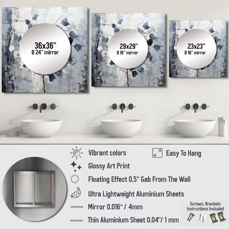Delimar - Grand miroir carré pour décoration murale feuilles, 23 po x 23 po