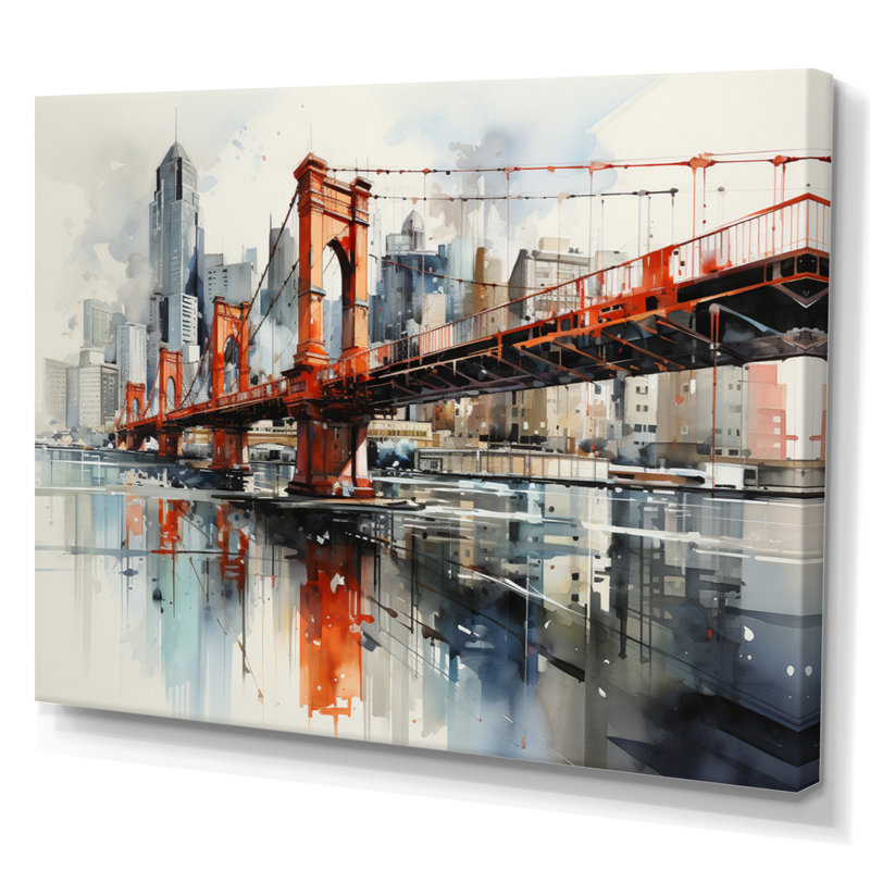 Pont rouge, connexion urbaine - impression d'art mural, H 12 po x l 20 po x P 1 po, Toile tendue