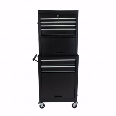 Armoire à outils sur roulettes, armoire à outils verrouillable à 6 tiroirs avec 4 roues universelles, rangement pour boîte à outils amovible 2 en 1, roulant