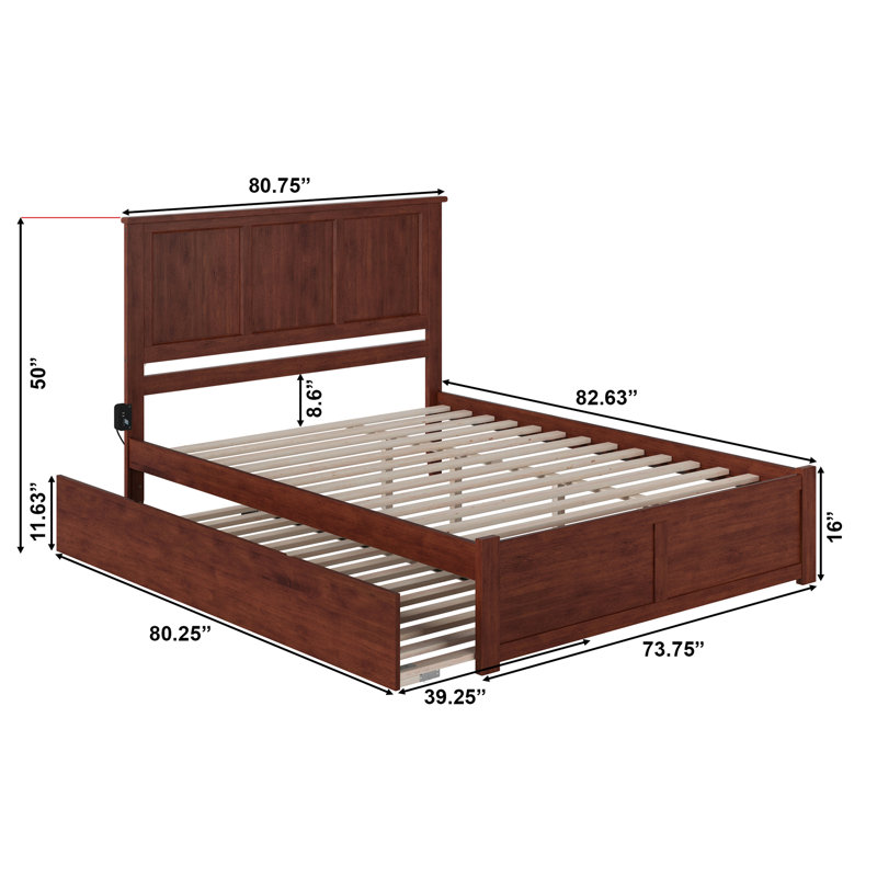 Madison Walnut Wood King Platform Bed with Trundle and Slats