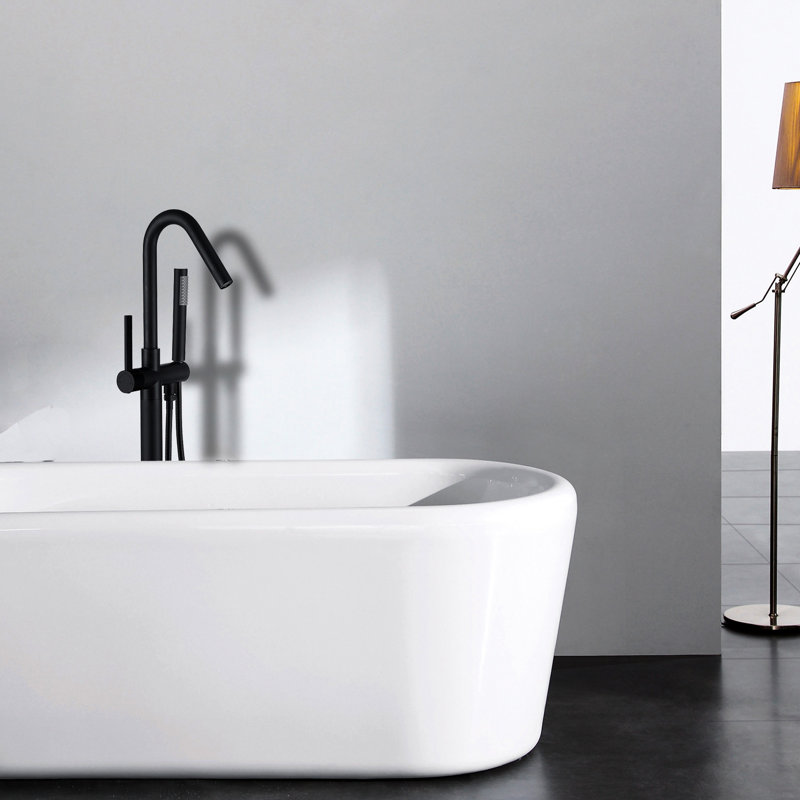 Matt Black Freestanding Bathtub Faucet With Hand Shower - Metal Build 43.21 In. Depth, 8 Width, 7.12 Height Full Body Spray For Bathroom Upgrade Initiative