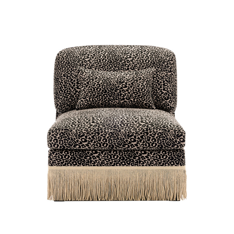1 canapé LSF léopard chenille avec coussins, Kaki