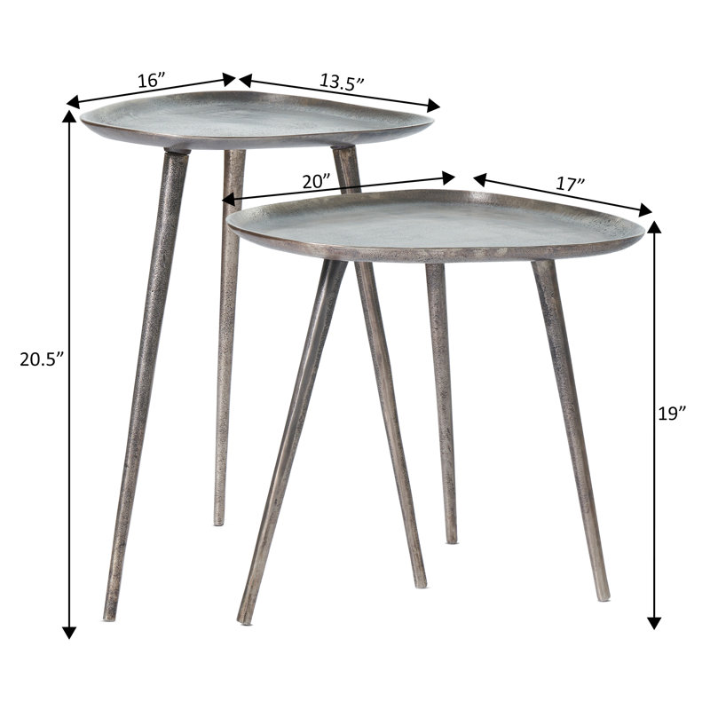 Endsley Elida Metal Nesting End Tables, Antique Silver