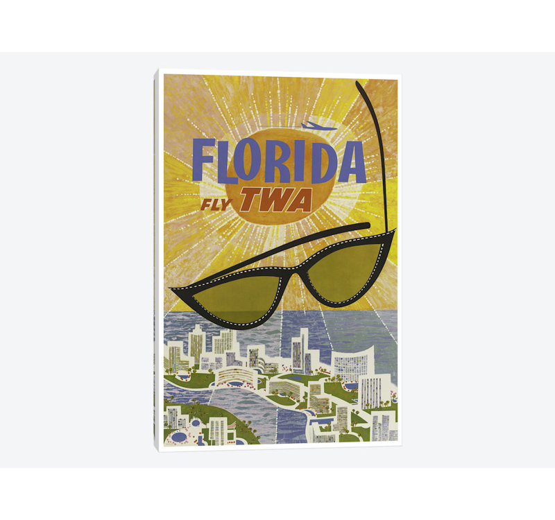 « Florida - Fly TWA » publicité Vintage sur toile, 18" H x 12" L x 1,5" D