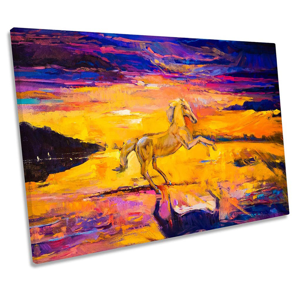 Horse Stallion Sunset - Wrapped Canvas Print