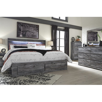 Grand lit de rangement, commode, miroir et commode Baystorm