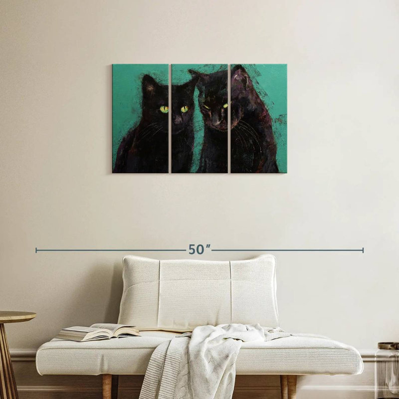 Deux chats noirs, H 20 po x l 33 po