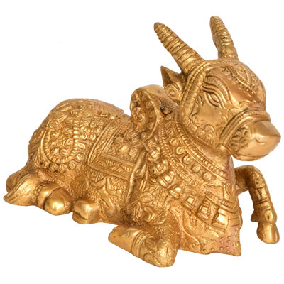 Statue de taureau Nandi en laiton 5 po - véhicule fabriqué à la main par le dieu Shiva pour décor de temple