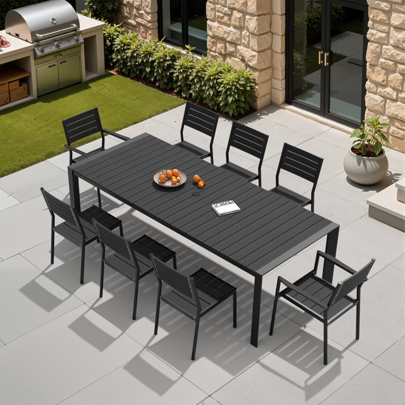8 - Person Aluminum Patio Dining Set With Stackable Armchairs And Armless Chairs, Black