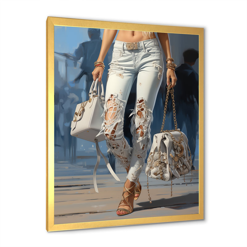 «In Style Woman Denim Elegance III», reproduction sur toile, Cadre doré simple, H 40 po x l 30 po x P 1,5 po
