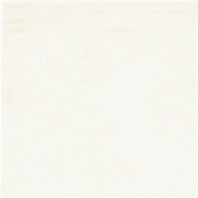 Tapis blanc en polypropylène tissé à la machine à poils longs Fragos, Carré 8 pi x 8 pi