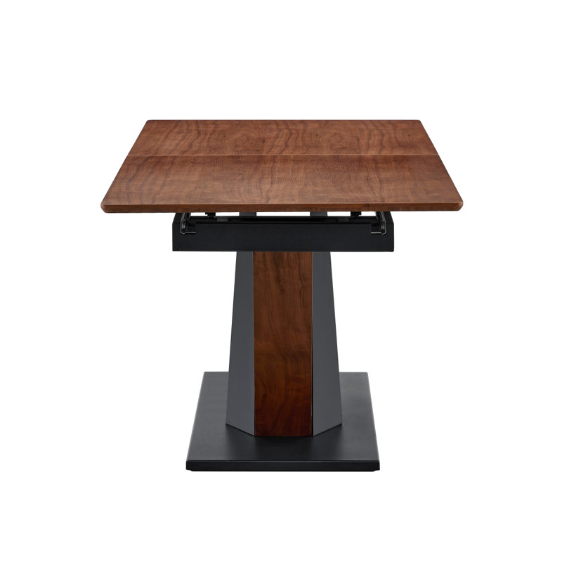 Table de salle à manger moderne avec plateau de table en placage de bois et panneau de fibres à densité moyenne en placage de marbre foncé