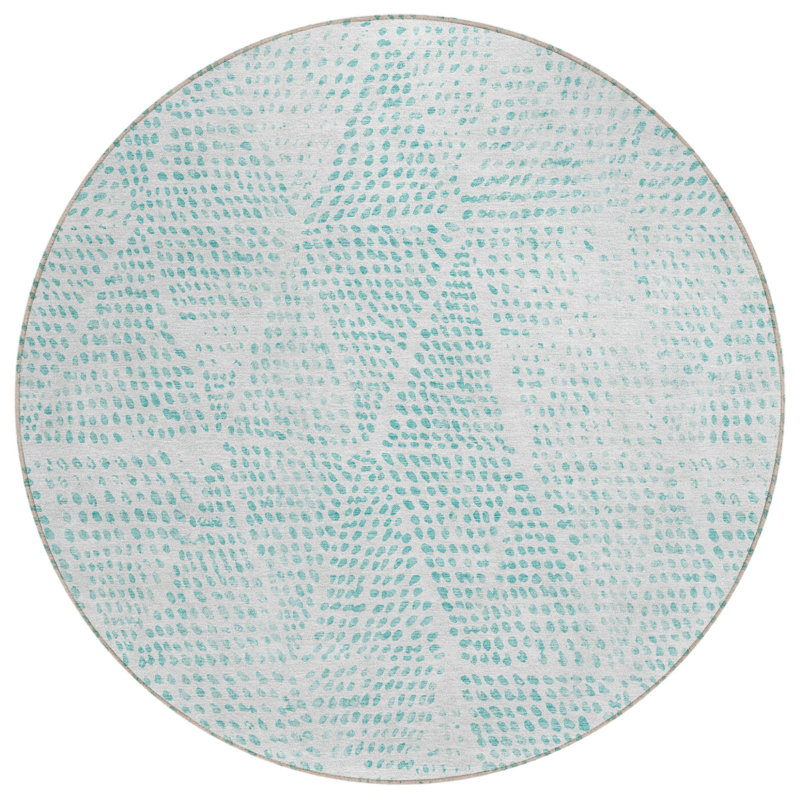 Tapis rond lavable intérieur / extérieur 8 pi Aqua and Ivory