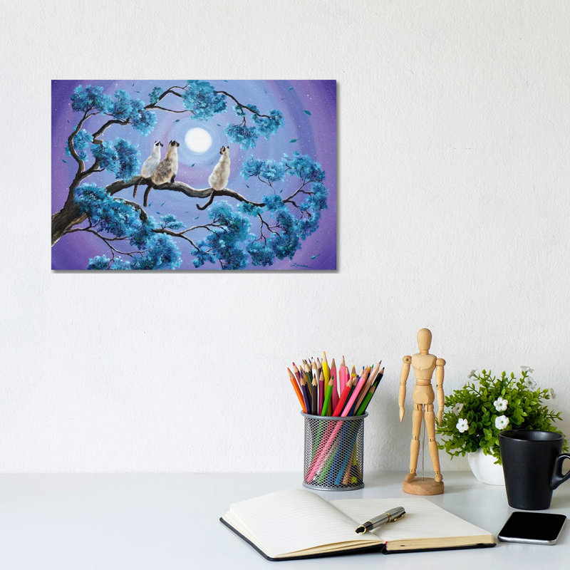 Three Siamese Cats In Moonlight by Laura Iverson - Wrapped Canvas Gallery-Wrapped Canvas Giclée, 20.32 cm H x 30.48 cm W