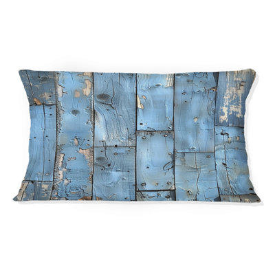 Coussin lombaire en bois rustique bleu et beige Country IV