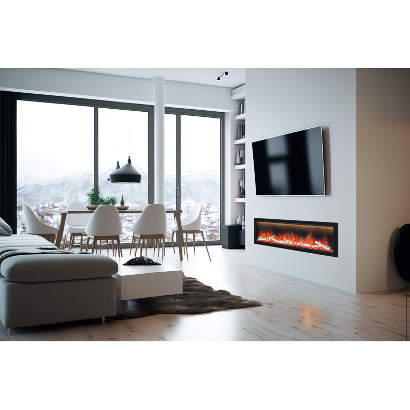 Black Electric Fireplace with 5000 BTU, 20.25" H x 68.5" W x 8.75" D