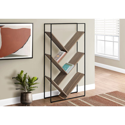 Bibliothèque, bibliothèque, étagère, 3 niveaux, H 60 po, bureau, chambre à coucher, métal noir, contemporain, moderne