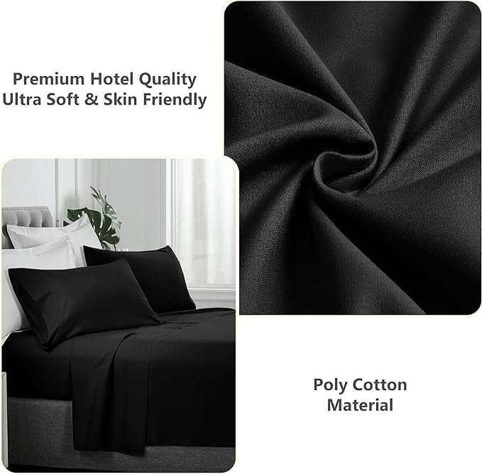 Ranarda Cotton Blend Percale Flat Sheet, Double (4'6), Black
